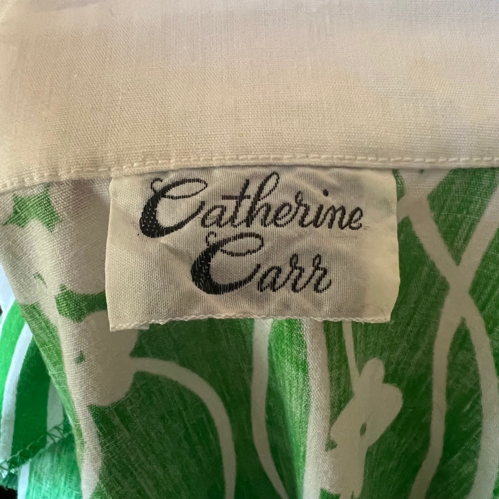 VINTAGE Catherine Carr green floral 1970’s long sleeve button up RARE FIND - Picture 4 of 5